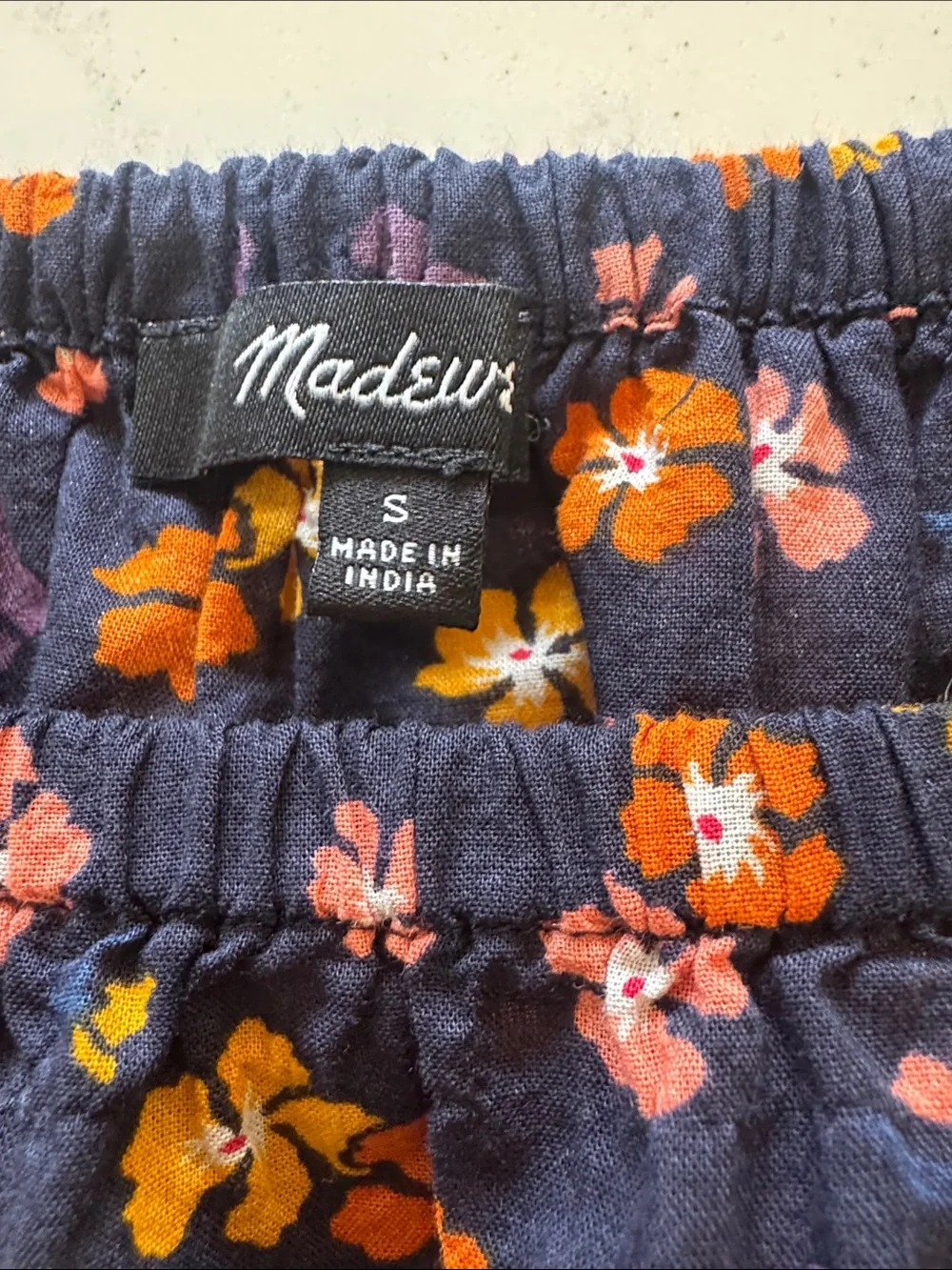 Madewell Navy Floral Puff-Sleeve Top